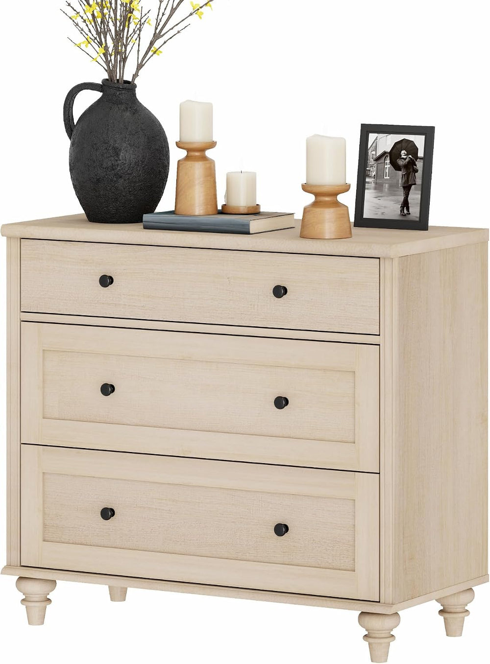WAMPAT Farmhouse End Table with 3 Drawers, Large Wood Side Table Nightstands,...