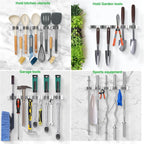 voze 3 Racks and 4 Hooks Mop and Broom Holder Wall Mount, Self Adhesive Heavy Duty Broom Organizer Storage Tool Racks for Kitchen Garden Laundry Garage