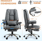 Massage & Heated Office Chair with Foot Rest, Ergonomic Executive Office Chair with Reclining Backrest, Adjustable Arms & Lumbar Support, High Back Leather Desk Chairs for Home Office, Gray