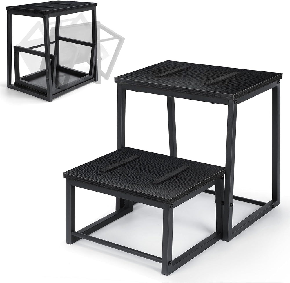 Vrisa Step Stool for Adults Wooden 2 Steps Footstool Heavy Duty RV Bedside St...