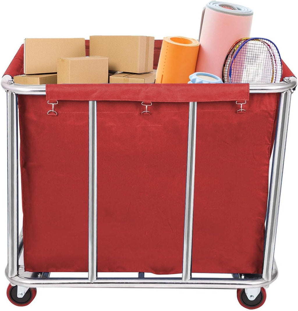 12 Bushels Laundry Cart for Commercial/Home,Heavy Duty Large Stainless Steel Rolling Laundry Basket with Wheels，for Hotel, School, Laundry,260LBS Load