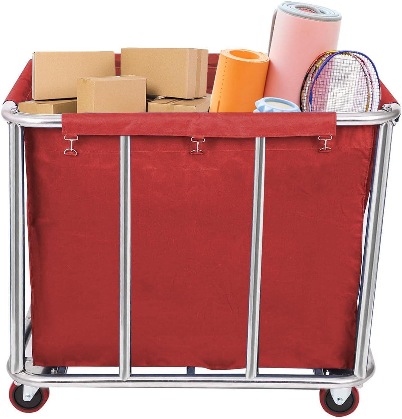 12 Bushels Laundry Cart for Commercial/Home,Heavy Duty Large Stainless Steel Rolling Laundry Basket with Wheels，for Hotel, School, Laundry,260LBS Load