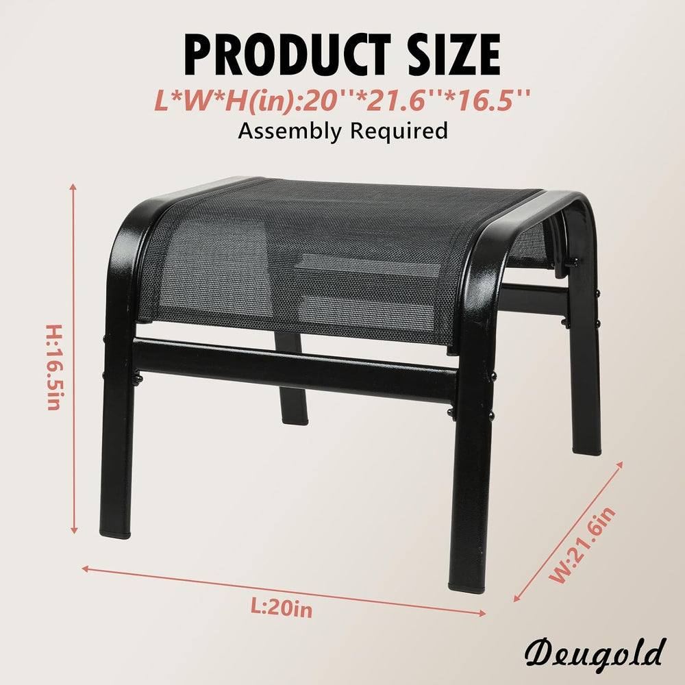 Patio Outdoor Ottoman 2 Set, Modern Footstools Textliene Metal Foot Rest Black