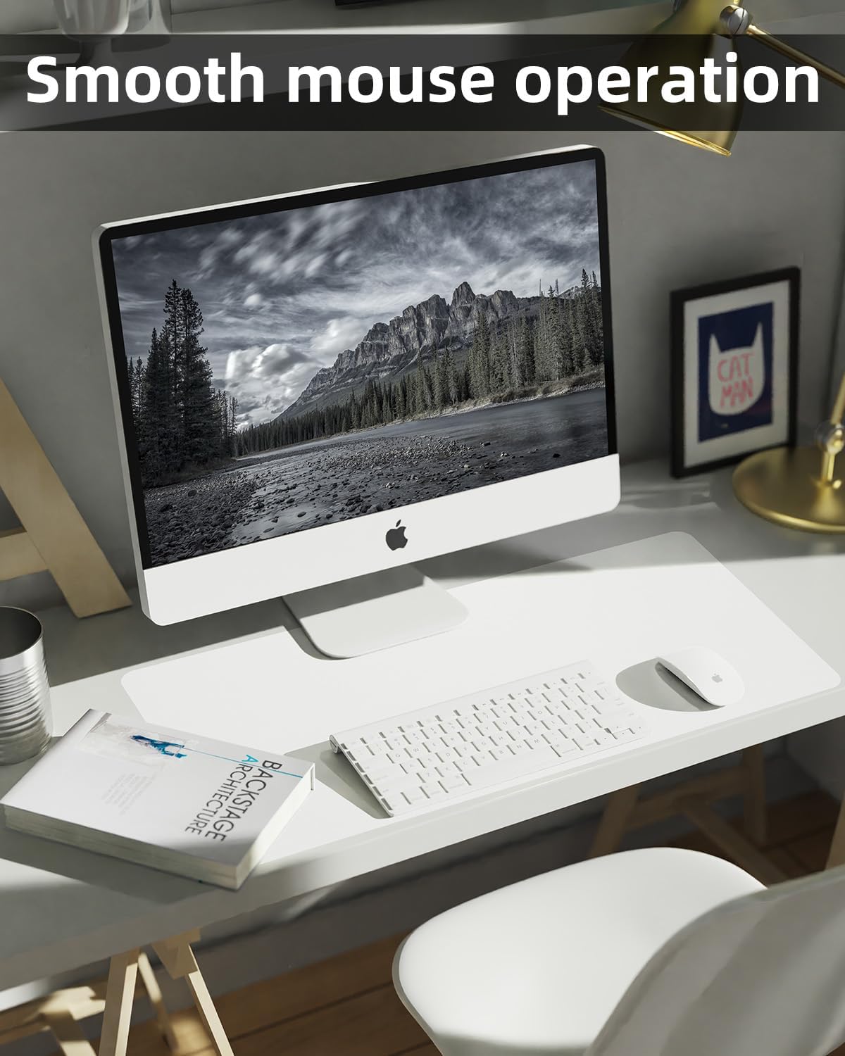 Leather Desk Protector, Office Laptop Mat - Non-Slip PU, Waterproof Writing Pad (31.5"x15.7", Ivory White)