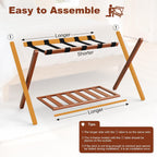 Walnut Luggage Racks Set of 2, Bamboo 26.77" Luggage Rack Stand for Guest Room, 5 Nylon Straps, Foldable Suitcase Stand with Storage Shelf for Bedroom Hotel, Holds up to 165 Lbs