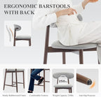 Upholstered Counter Height Bar Stools Set of 6, Kitchen Island Stools with Back, Modern Counter Barstools Bar Chairs with Wood Legs, Light Grey