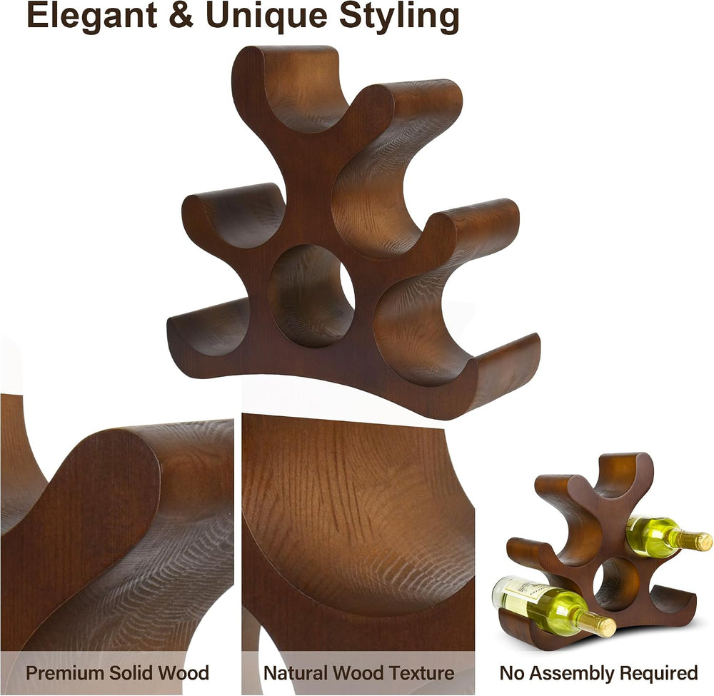 Countertop Wine Rack - 6 Bottle Wooden Wine Rack - Freestanding Wine Bottle H...