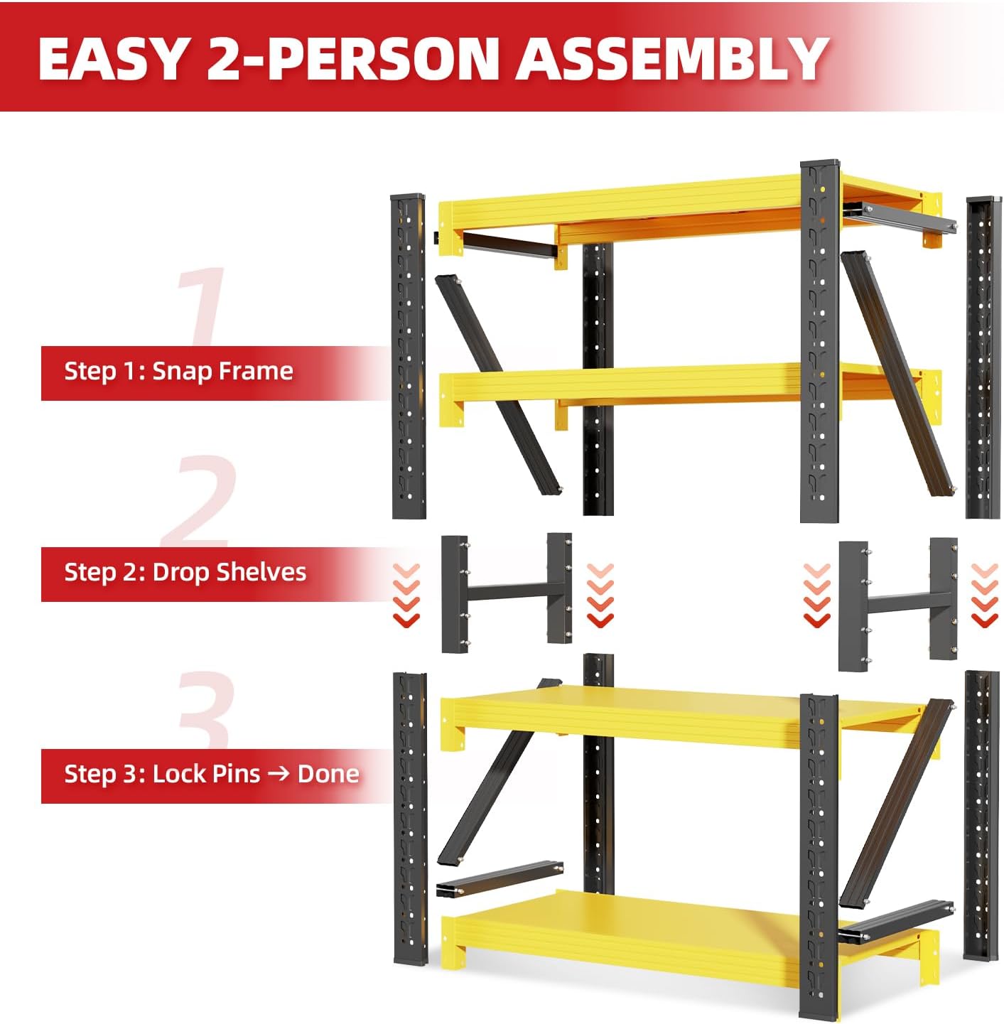 48" W Garage Shelving,4-Tier Heavy Duty Storage Shelves Unit with Adjustable Metal Shelf for Warehouse,Basement,Workshop,4200LBS,48" W x 24" D x 79" H,Black&Yellow