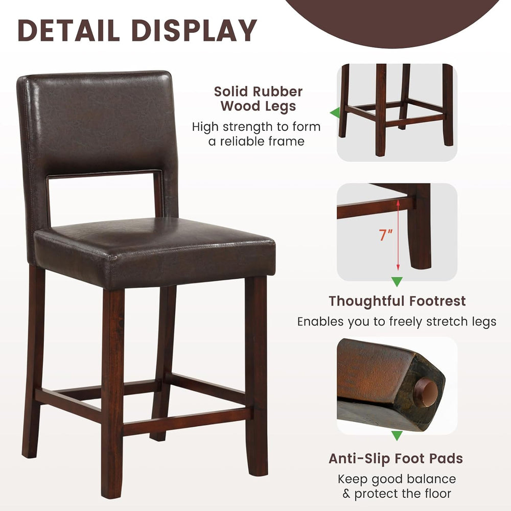 GIANTEX 24.5" Counter Height Bar Stools Set of 4, PVC Leather Barstools ...