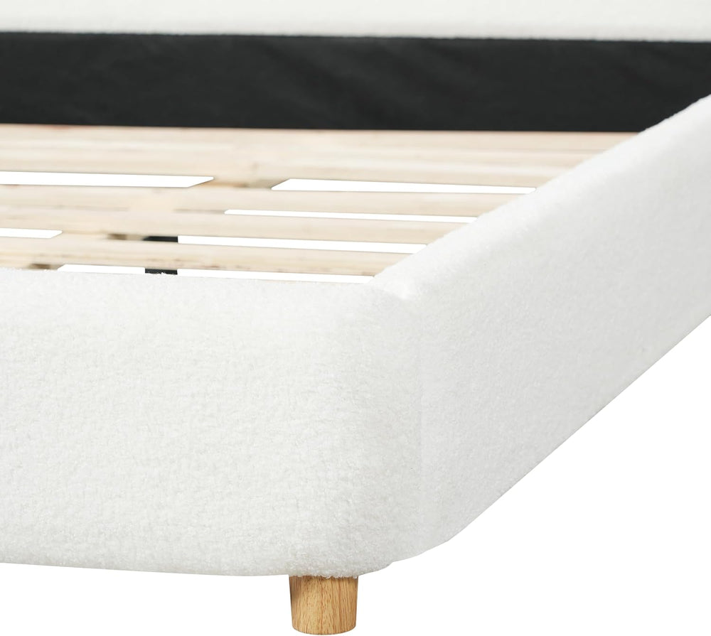 XIAO WEI Queen Size Minimalist Curved Headboard Upholstered Bed Frame with Te...