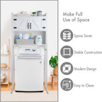 Over The Washer or Over The Toilet Storage Cabinet w/Height Adjustable Shelf Laundry Room/Bathroom Organizer Rack, 2-Door Freestanding Rack Space Saver, White