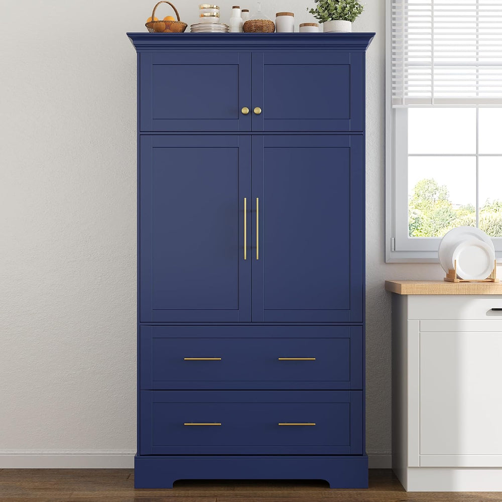 roomfitters 73 Inch Large Kitchen Pantry with 4 Doors, Pull-Out Trays and Cak...