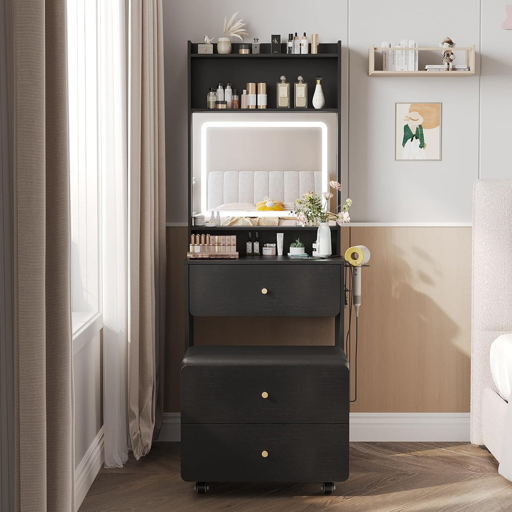 Make Up Vanity Desk with Mirror and Lights,Small Vanity With Storage Chair | ...