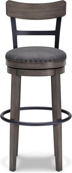 Signature Design by Ashley Caitbrook 30" Farmhouse Bar Height Upholstered Swivel Barstool, Gray