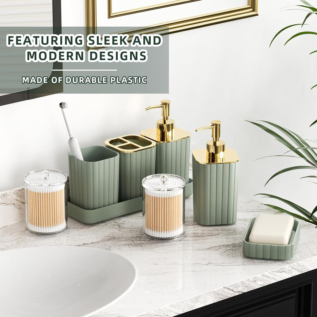Bathroom Accessories Set - 25PC Sage Green Bathroom Set, Bathroom Set with Shower Curtain and Rugs, Sage Green Shower Curtain Set, Bathroom Accessory Set, Trash Can & Soap Dispenser