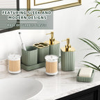 26PC Bathroom Accessories Set - Gorgeous Sage Green Bathroom Set, Bathroom Accessory Set, Shower Curtain Set with Bathtub Mats for Shower Tub, Trash Can & Soap Dispenser