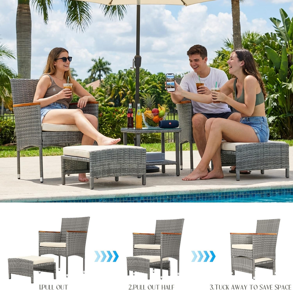 5 PCS Outdoor Patio Furniture Set with Table&Ottoman Outdoor Furniture Pa...