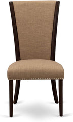 East West Furniture ANVE5-MAH-47 5 Piece Kitchen Table & Chairs Set Includes a Round Dining Room Table with Pedestal and 4 Light Sable Linen Fabric Parsons Chairs, 36x36 Inch, Linen White