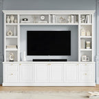 Marzzi Wall Unit TV Stand TVs up to 70", Modern Entertainment Center with 6 Doors Storage Cabinets, Bridge and Bookshelves, Large Media Console, Adjustable Shelves, Painted Finish