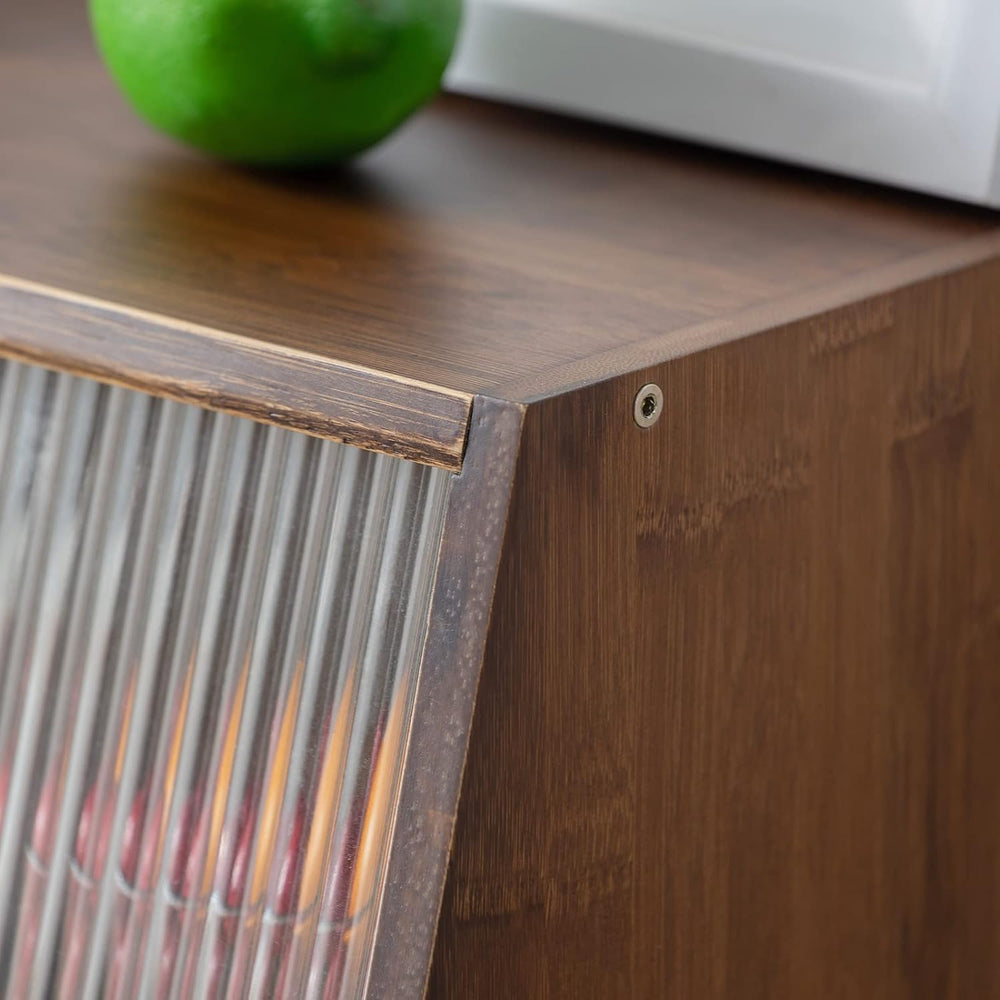 HollyHOME Countertop Pantry Cabinet, Bamboo Sideboard with Glass Doors