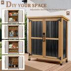 Weatherproof Outdoor Storage Cabinet with Lockable Doors, Wood & Metal Garden Storage Shed Patio Storage Box for Tools & Lawn Equipment, Pool Accessories