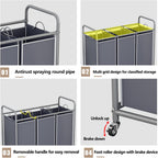 LINZINAR 3-Bag Laundry Sorter,Laundry Hamper Cart with Heavy Duty Rolling Lockable Wheels and Removable Bags (Grey)