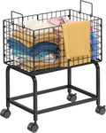 Wire Laundry Hamper Cart,Rolling Laundry Carts with Pull Handle,Black Tall Laundry Basket,Commercial Wire Laundry Hamper Cart-23.6 * 15.75 * 28 inches