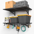 2-Pack 2x3ft Garage Shelving Wall Mounted, 2' x 3' Heavy Duty Garage Storage Shelves with Hooks, 400LB Capacity