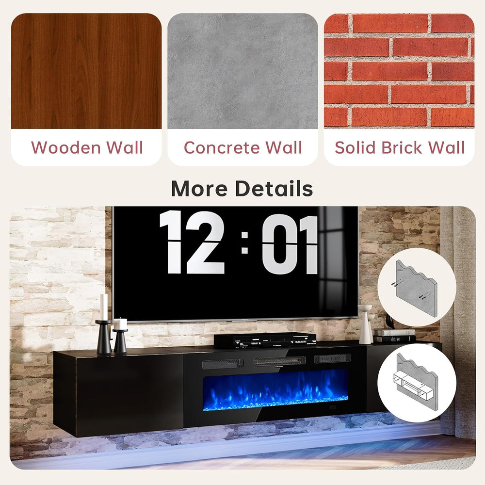 oneinmil 70" Floating TV Stand with 36" Electric Fireplace, Wall Mo...