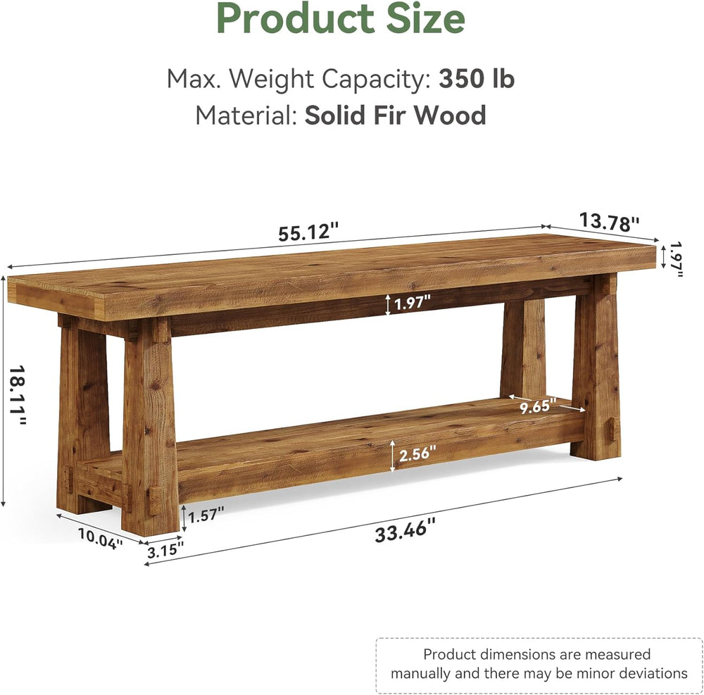 55" Solid Wood Entryway Bench with Shoe Storage, Rustic Wood Grain Shoe ...