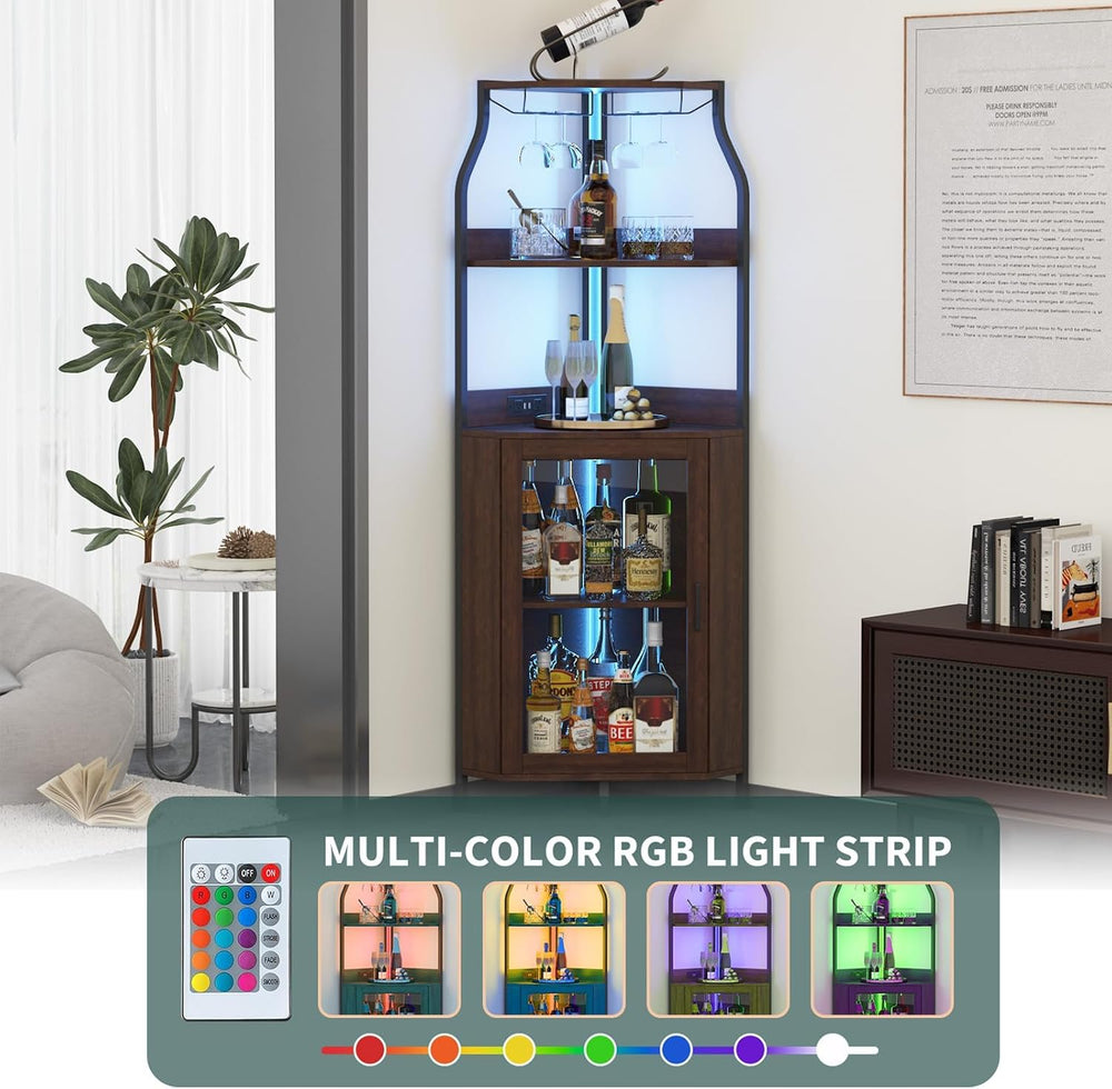 IDEALHOUSE Corner Wine Cabinet with Removable Wine Rack, Industrial Wine Cabi...