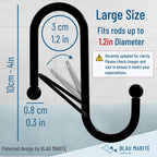 6 S-Shaped Hooks with Anti-Fall System. Anti Drop S-Shaped Hook with Safety Buckle to Prevent Falls. Heavy Duty. (Black, 4in Long (Diameter Rod<1.2in))