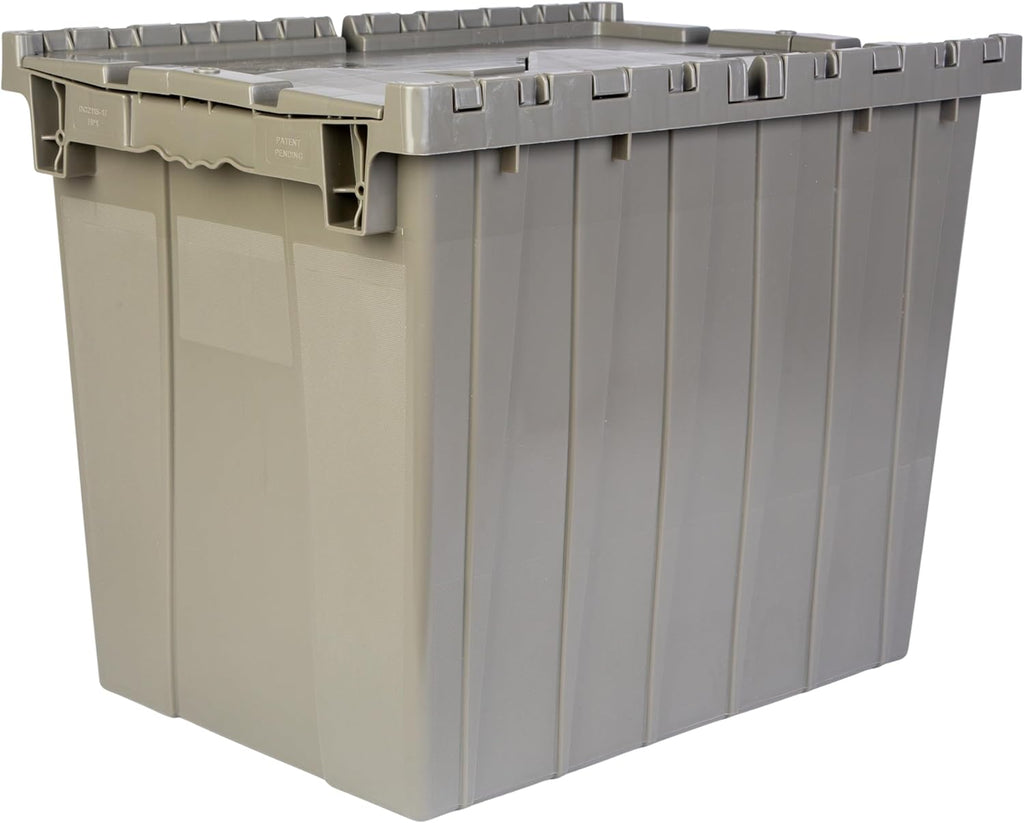 Hudson Exchange 21.9 x 15.2 x 17.2” (17.2 Gallon, 3 Pack) Storage Tote Distribution Container with Hinged Attached Lid, Gray/Brown