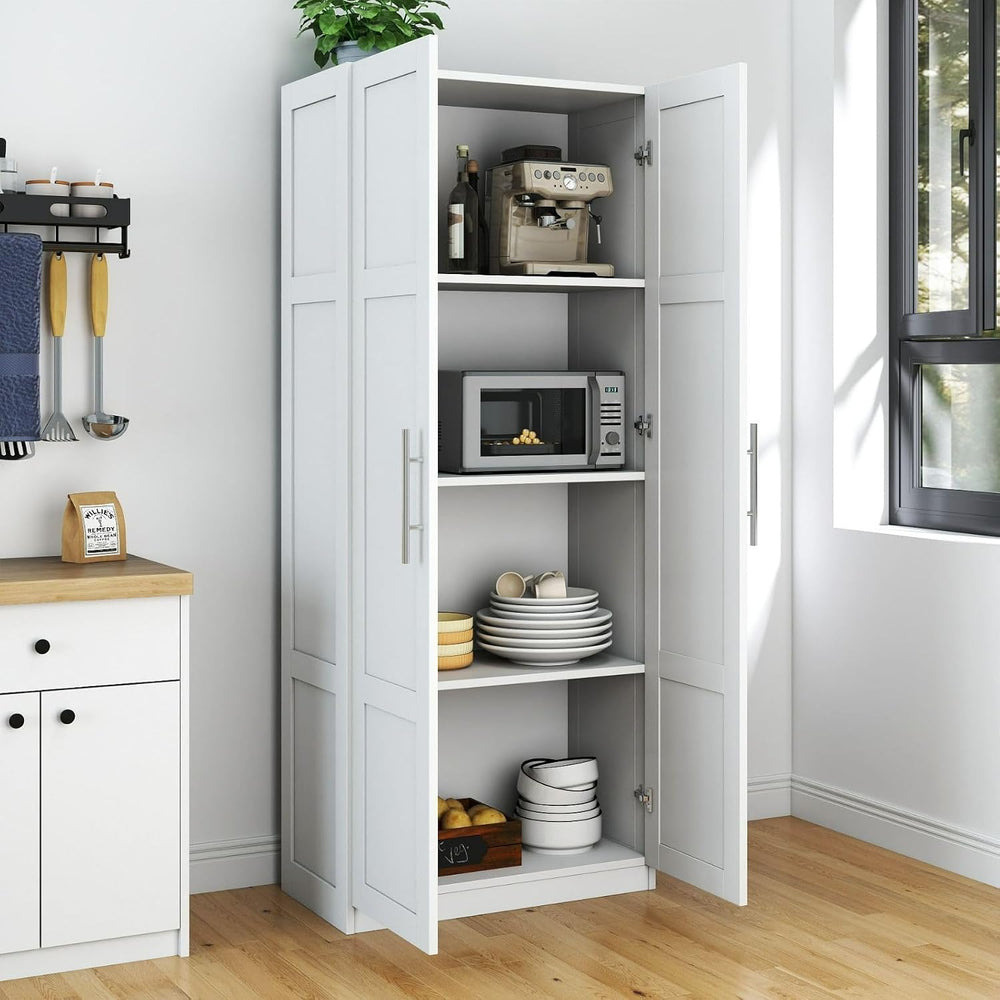 White Pantry Cabinet with 2 Doors and Adjustable Shelves, 70.87" Tall Ki...