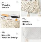 Mkono Macrame Couch Organizer Remote Control Caddy Sofa Armrest Armchair Bedside Storage Holder Bag for TV Remote, Magazine, Books, Cell Phone, iPad, Boho Living Room Home Dorm Decor, Beige, Large