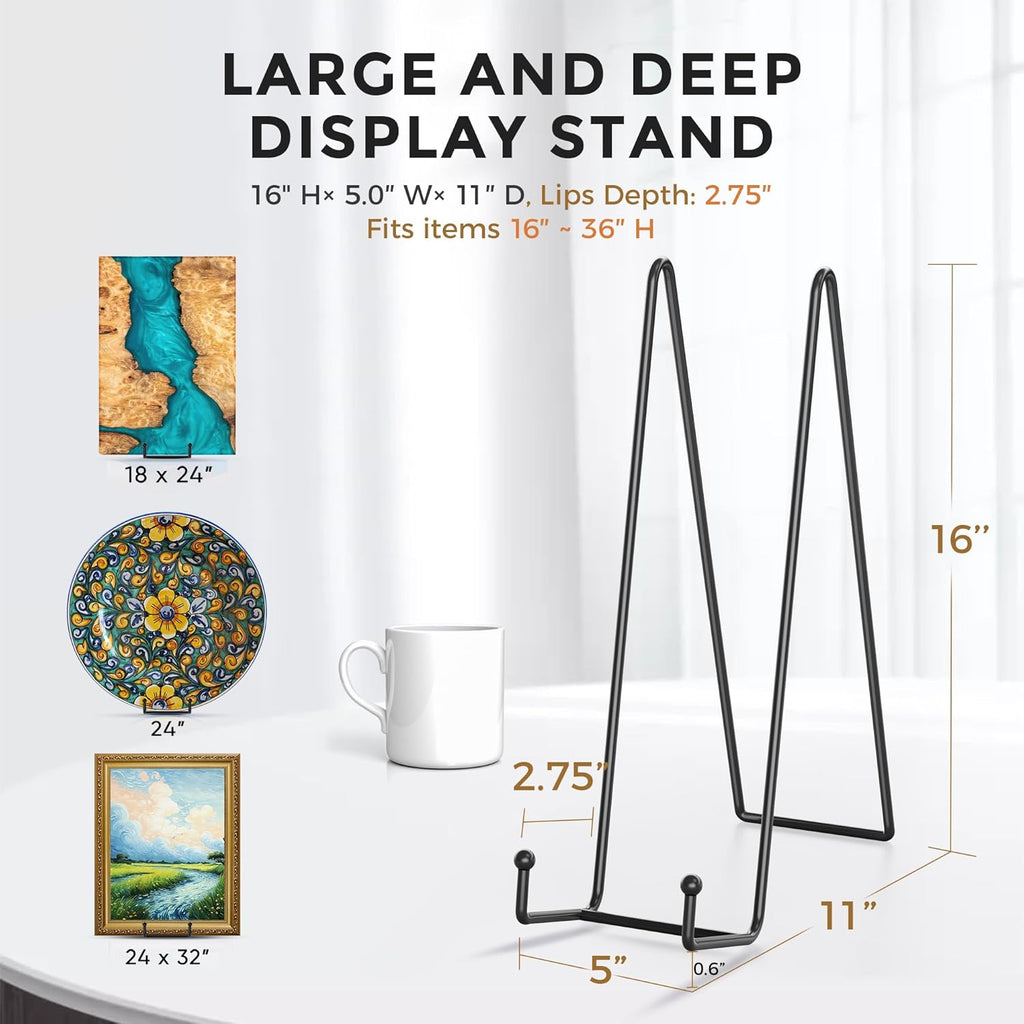 TR-LIFE 16 Inch Heavy Duty Plate Stand (4 Pack) - Metal Display Easel for Large Plates, Picture Frames, Signs, Posters, and Decorative Platters