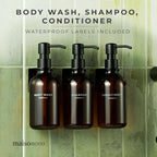 MaisoNovo Shampoo and Conditioner Dispenser - Shower Soap Dispenser Wall Mounted - 16.9 fl oz Set of 3 Amber Plastic Bottles Black Pump - 3 Chamber No Drill