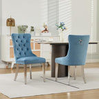Mid Century Modern Dining Chairs Set of 6, Velvet Upholstered Kitchen & Dining Room Chairs with Nailhead Trim & Brushed Silver Metal Legs, Tufted Kitchen Chairs, Sillas De Comedor (Sky Blue, 6 Pcs)