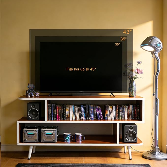 Lightdot TV Stand for TVs up to 45'', Modern Entertainment Center with 3 Storage Open Large Capacity for Collection, Media Console Table for Living Room/Entrance/Sofa Cabinet,Easy Assembly-Red Walnut