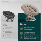 Bme 40" Ergonomic Wicker Papasan Chair with Soft Thick Density Fabric Cushion, High Capacity Steel Frame, 360 Degree Swivel for Living, Bedroom, Reading Room, Lounge