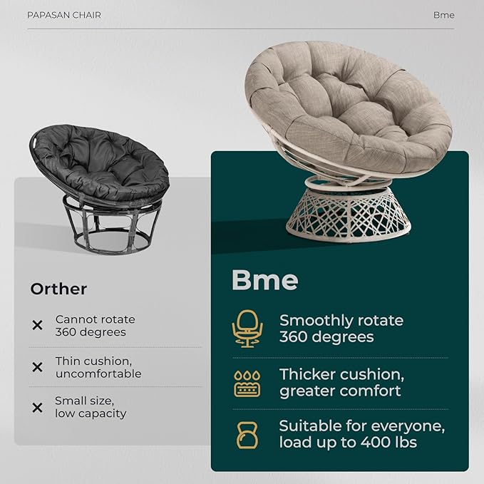 Bme 40" Ergonomic Wicker Papasan Chair