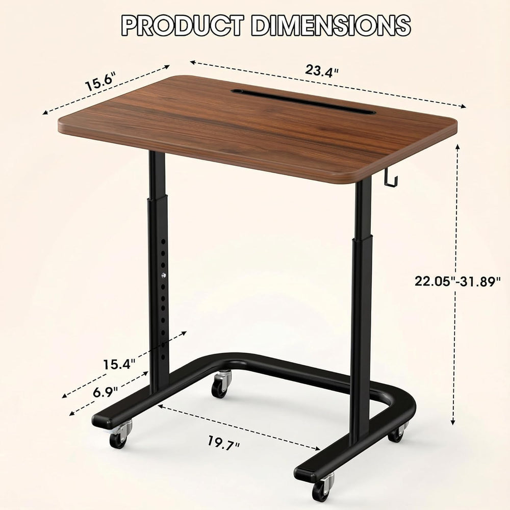 BUYIFY Height Adjustable TV Tray Table with Wheels for Couch or Sofa | Rollin...