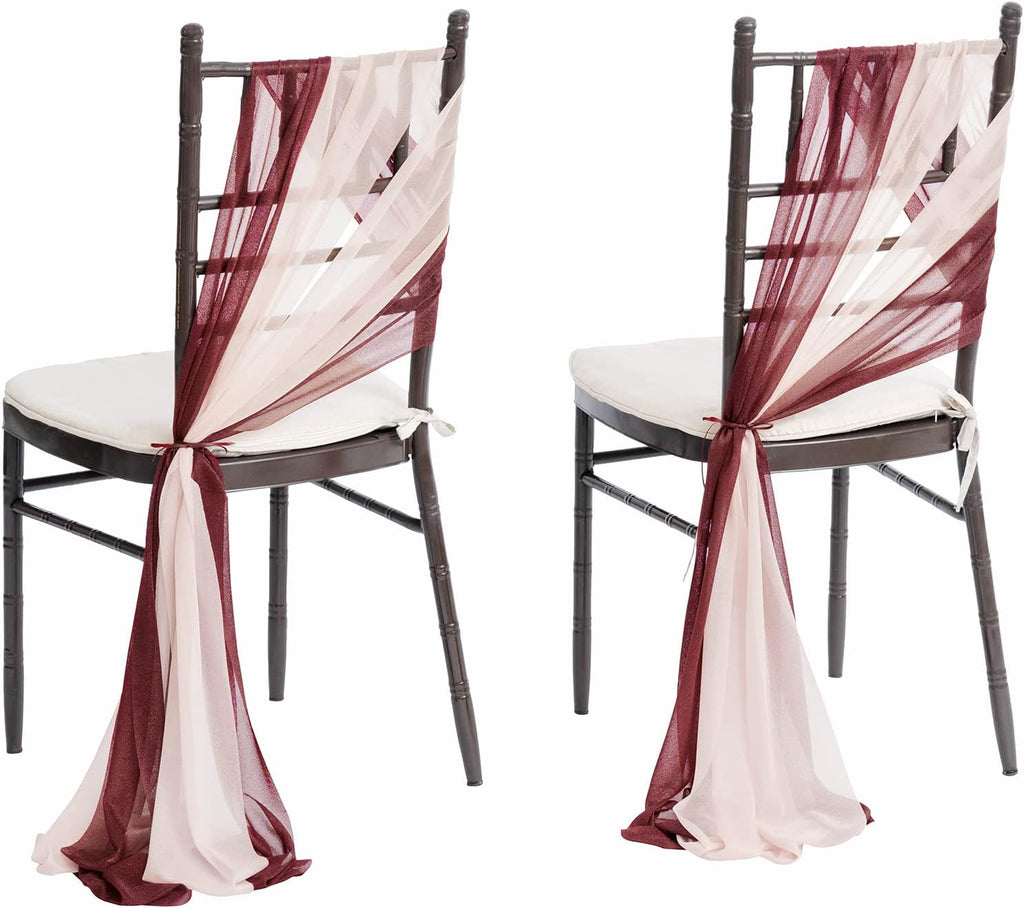 Ling's moment Chair Sashes, Wedding Aisle Decorations, Burgundy Pink Blush | 16pcs Chair Cover Draping Fabric Wrinkle-Free with Tie for Party Ceremony Reception Floral Arrangement Banquet Outdoor Decor
