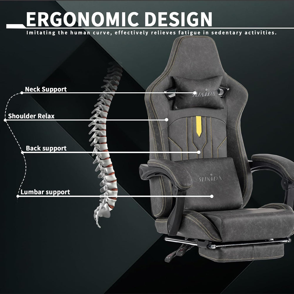 Gaming Chair with Footrest Ergonomic Computer Chair Massage Lumbar Cushion, R...