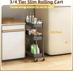 3 Tier Slim Metal Rolling Storage Cart for Laundry Room & Kitchen Organizer, 7.1'' Thin Standing Shelf for Narrow Spaces, Utility Cart with Wheels & Lockable Casters for Bathroom, Black