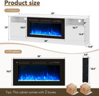 MXV Fireplace TV Stand with 36'' Electric Fireplace Up to 90" TVs, LED Light Entertainment Center, Modern Wood Texture Entertainment Stand with Highlight Storage Cabinet, White-Black1