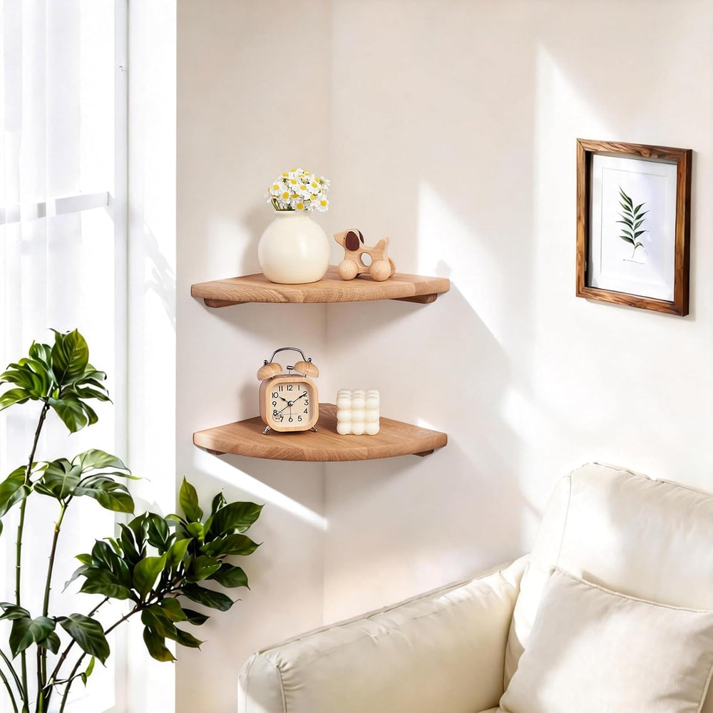 Gieanoo Floating Corner Shelves for Wall Set 2 7inch Solid Oak Rounded Corner...