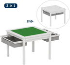 UTEX 2 in 1 Kids Construction Play Table with Drawers Built-in Baseplate | Wooden Kids Building & Activity Table with Storage, Water-based Paint Finish, Compatible with Lego and Duplo Bricks