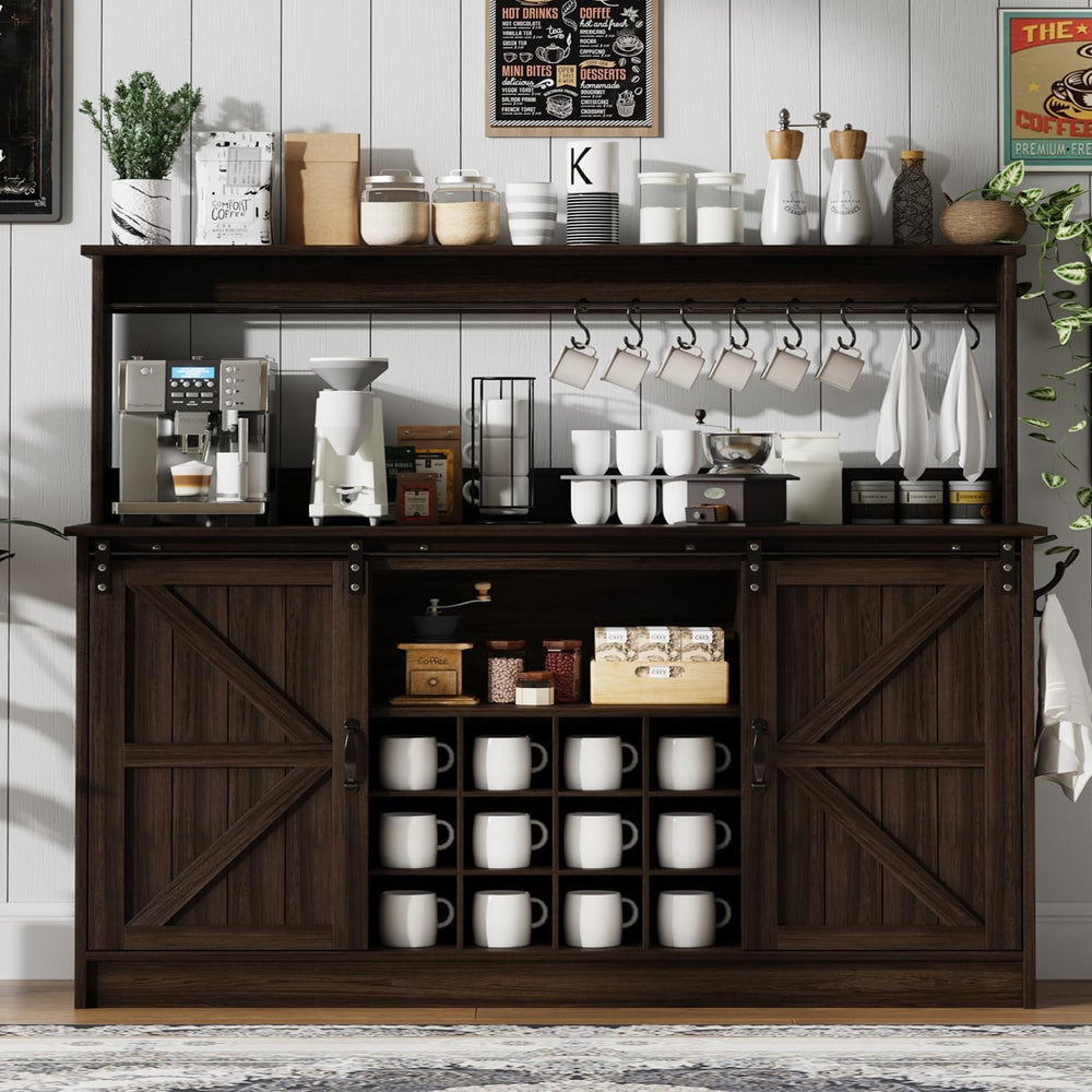 4ever2buy 55" Farmhouse Coffee Bar Cabinet with Storage & Wine Rack,...