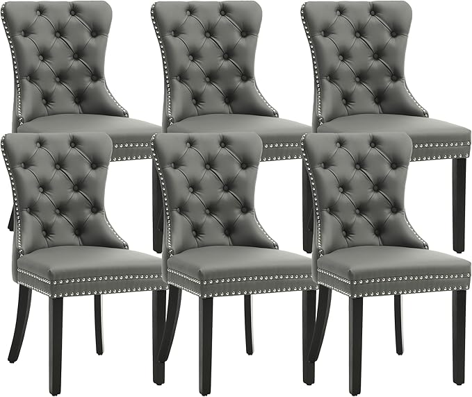 KCC Faux Leather Dining Chairs Set of 6, Upholstered High-end Tufted Dining R...
